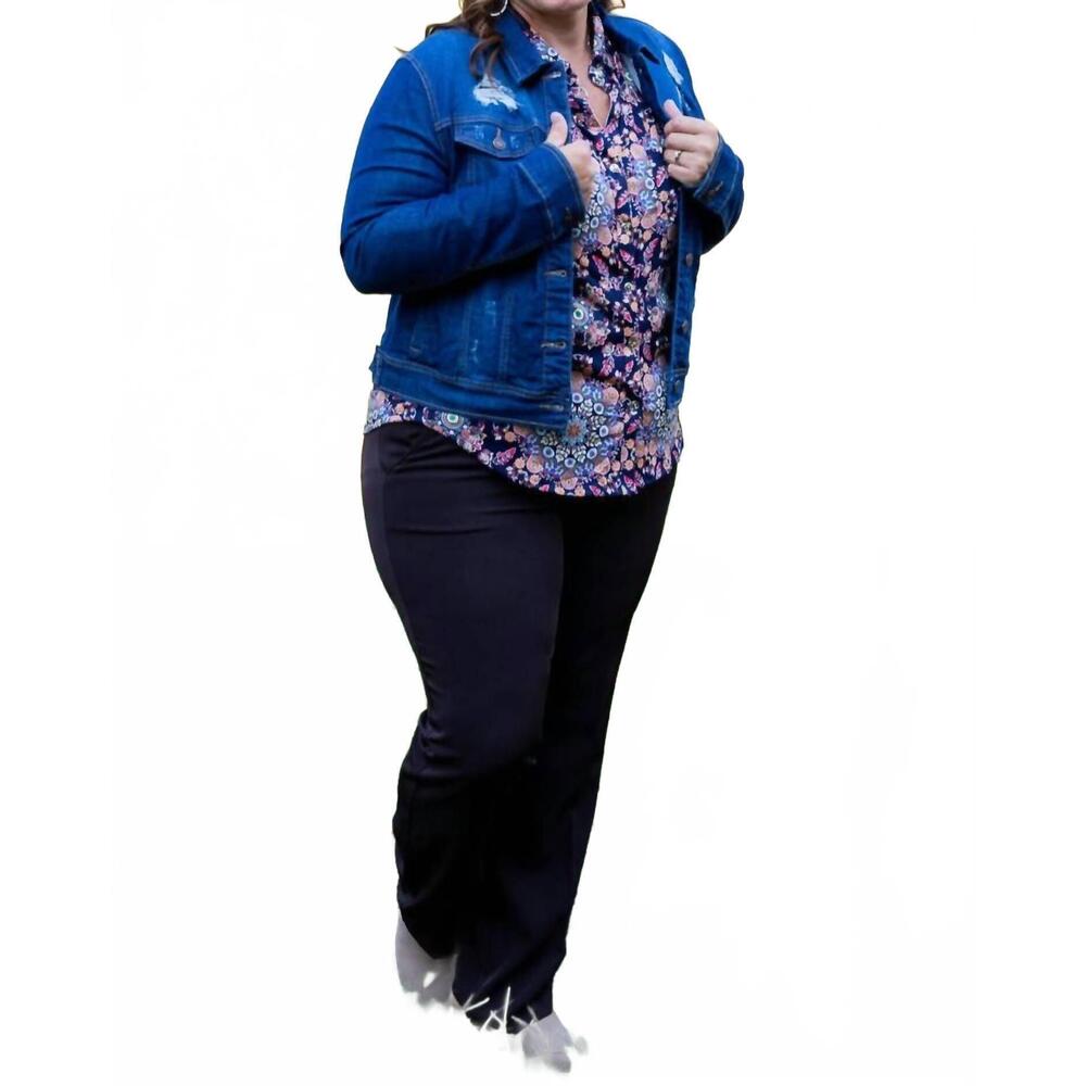 NEW ENJEAN classic destructed denim jacket - plus in dark wash